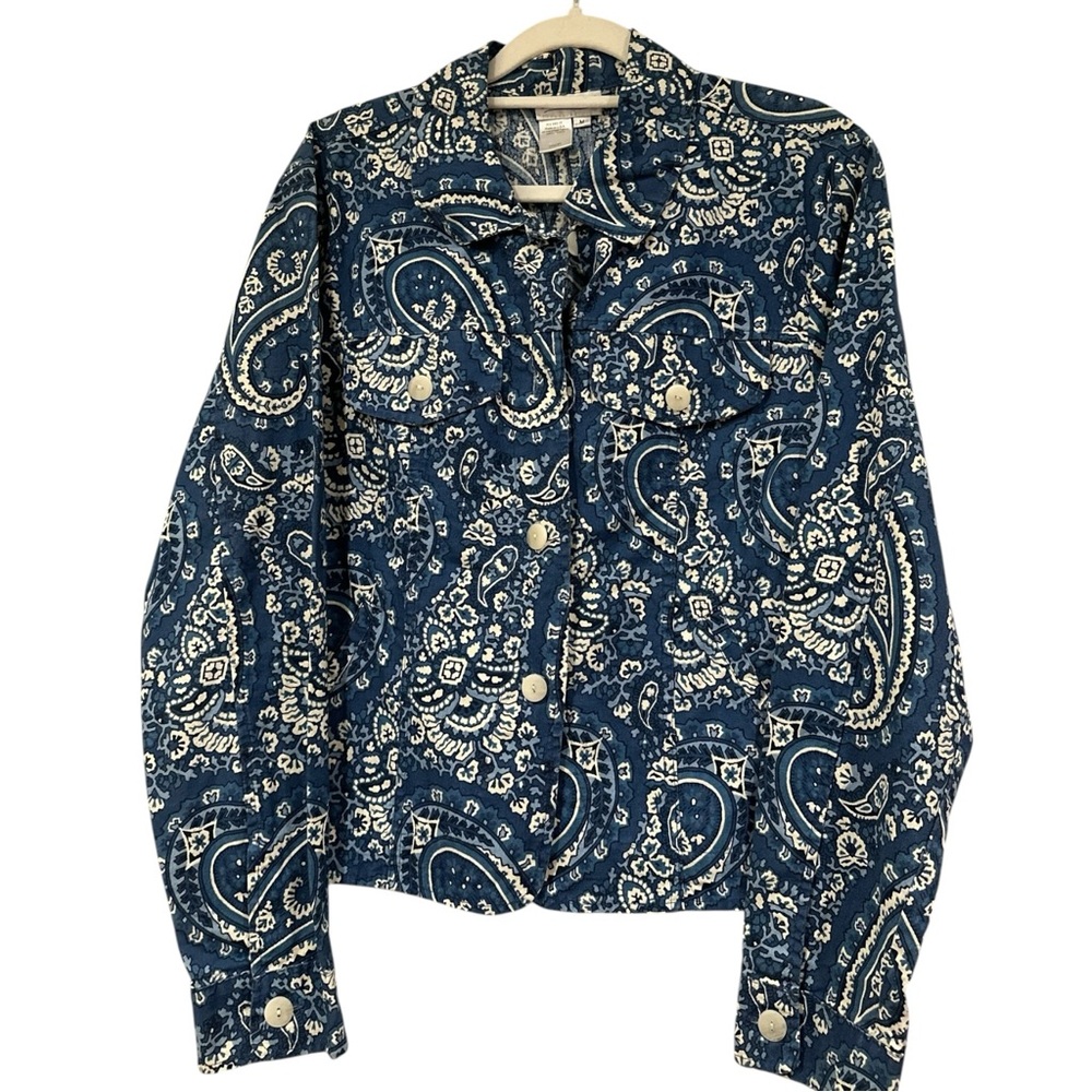 Coldwater Creek Navy Paisley Jean Jacket